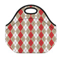 Red Beige And White Argyle Pattern Print Neoprene Lunch Bag
