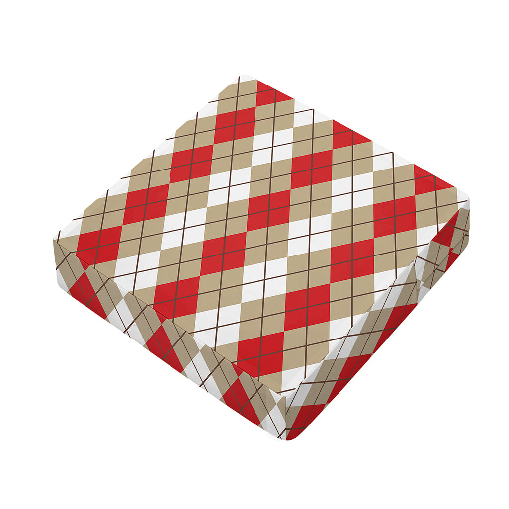 Red Beige And White Argyle Pattern Print Outdoor Seat Cushion Cover