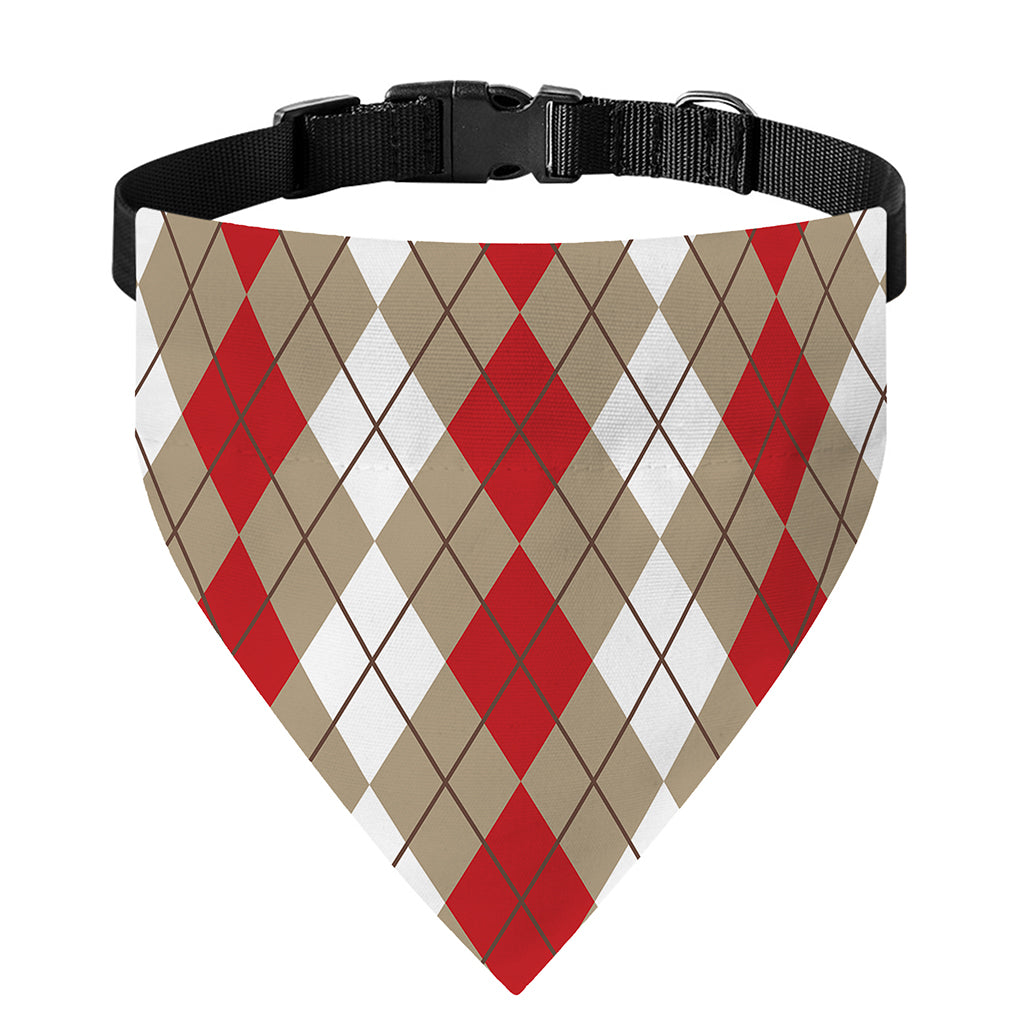 Red Beige And White Argyle Pattern Print Over The Collar Dog Bandana