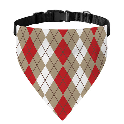 Red Beige And White Argyle Pattern Print Over The Collar Dog Bandana