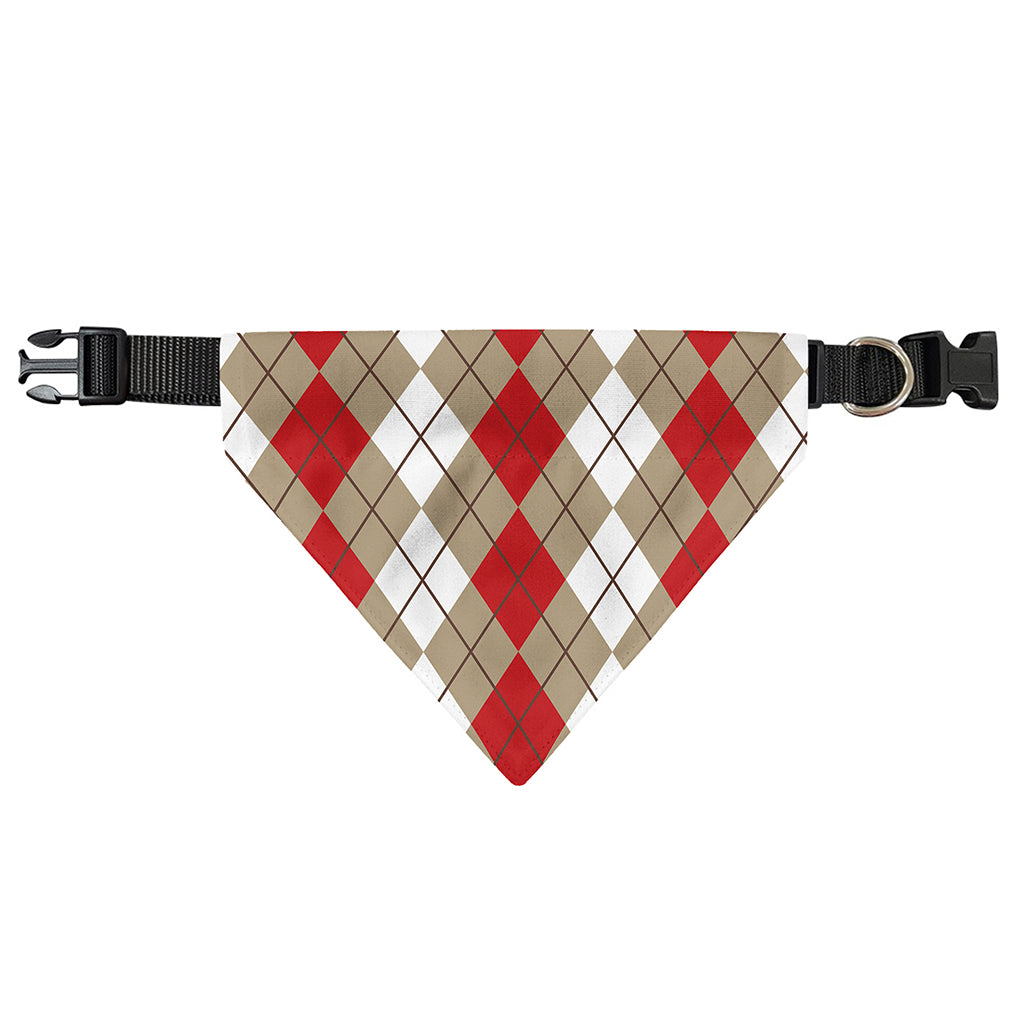 Red Beige And White Argyle Pattern Print Over The Collar Dog Bandana