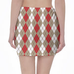Red Beige And White Argyle Pattern Print Pencil Mini Skirt