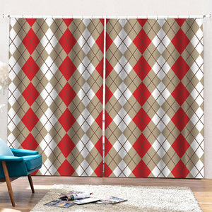 Red Beige And White Argyle Pattern Print Pencil Pleat Curtains