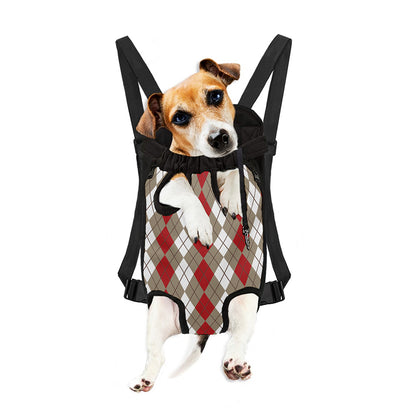 Red Beige And White Argyle Pattern Print Pet Carrier Backpack