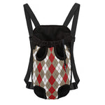 Red Beige And White Argyle Pattern Print Pet Carrier Backpack