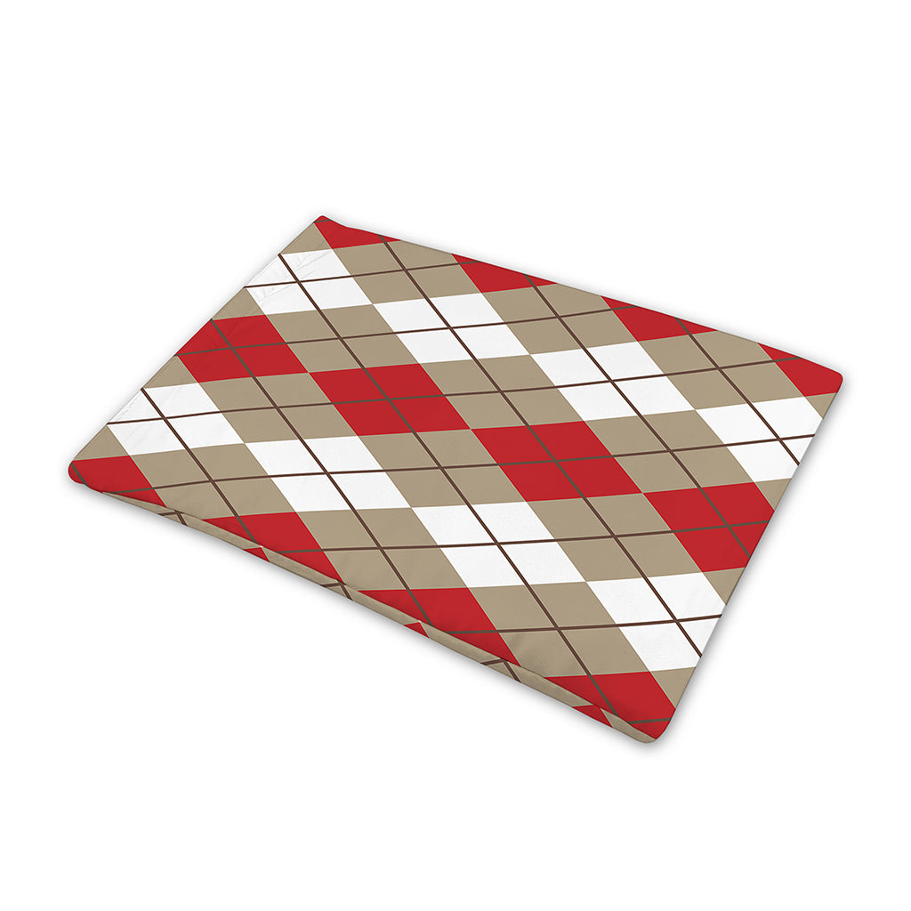 Red Beige And White Argyle Pattern Print Pet Cooling Mat Cover