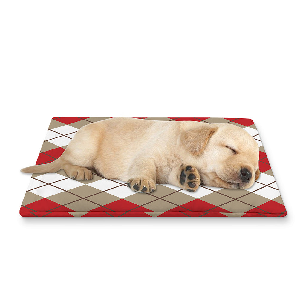 Red Beige And White Argyle Pattern Print Pet Cooling Mat Cover