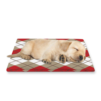 Red Beige And White Argyle Pattern Print Pet Cooling Mat Cover