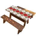 Red Beige And White Argyle Pattern Print Picnic Table Cover