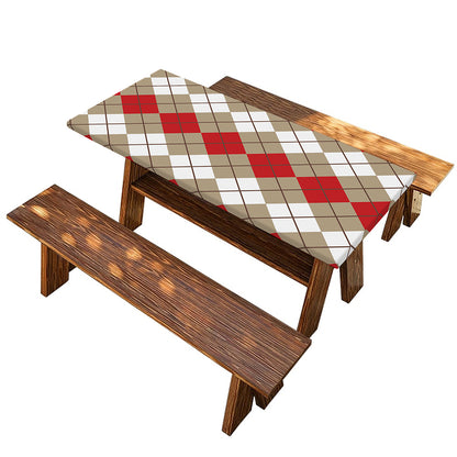 Red Beige And White Argyle Pattern Print Picnic Table Cover