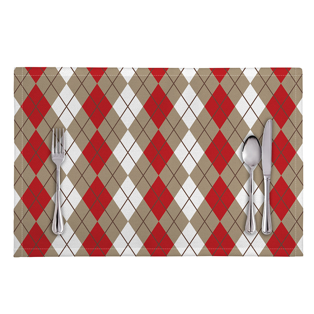Red Beige And White Argyle Pattern Print Placemat