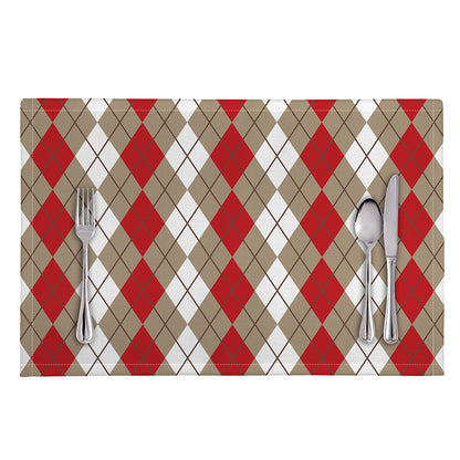Red Beige And White Argyle Pattern Print Placemat