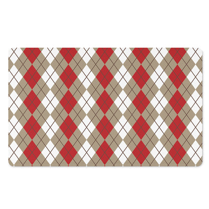 Red Beige And White Argyle Pattern Print Polyester Doormat
