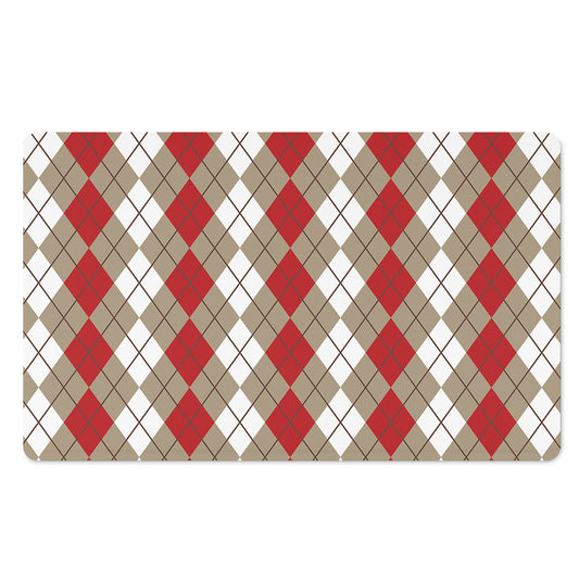 Red Beige And White Argyle Pattern Print Polyester Doormat