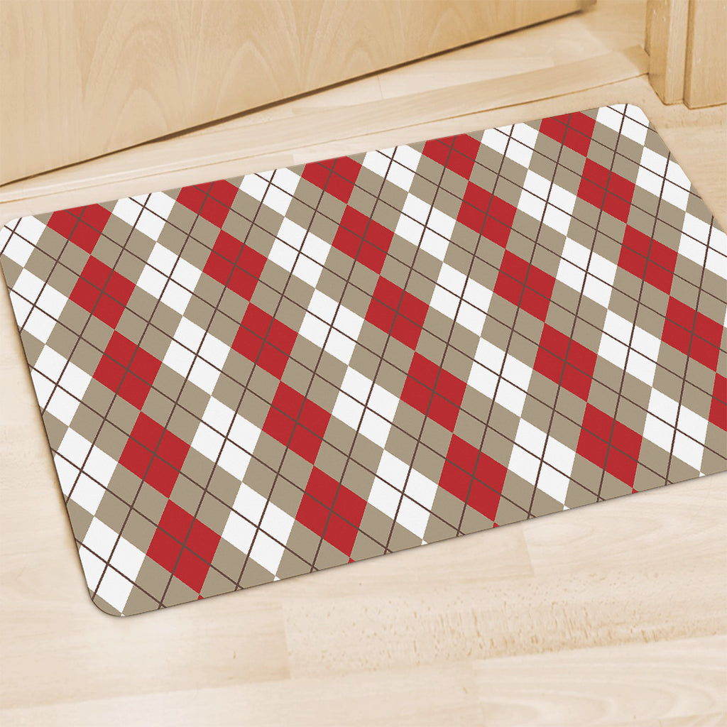 Red Beige And White Argyle Pattern Print Polyester Doormat