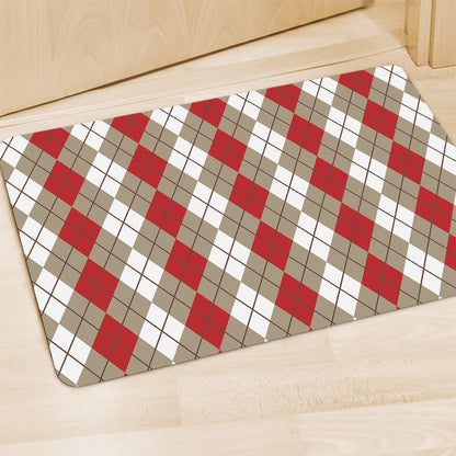 Red Beige And White Argyle Pattern Print Polyester Doormat