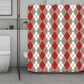 Red Beige And White Argyle Pattern Print Polyester Shower Curtain