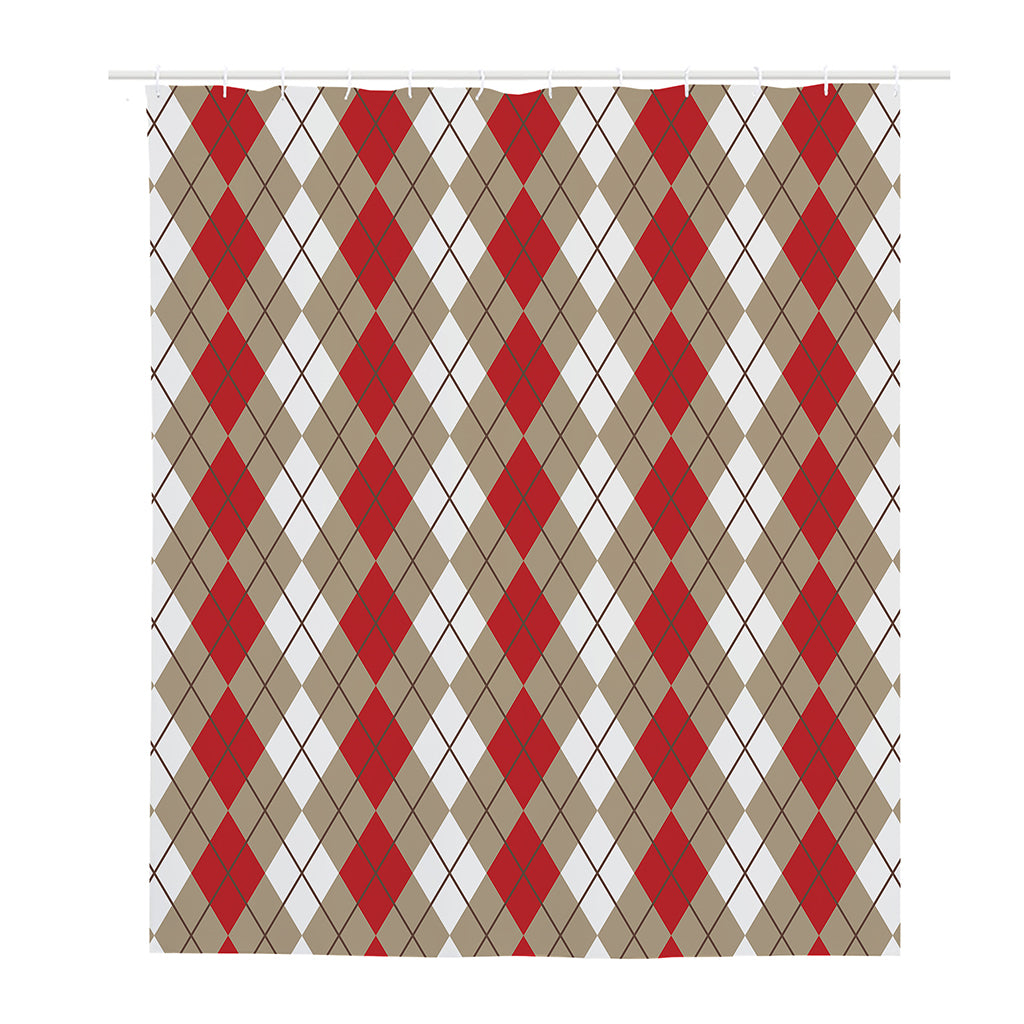 Red Beige And White Argyle Pattern Print Polyester Shower Curtain