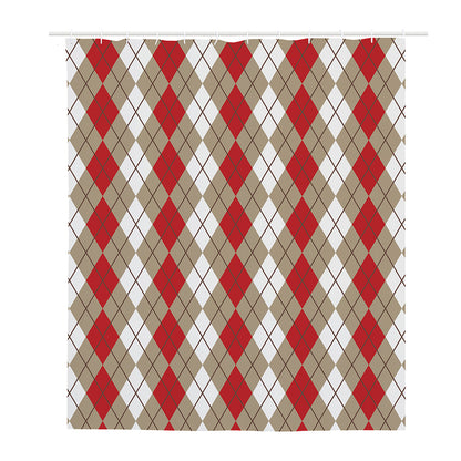 Red Beige And White Argyle Pattern Print Polyester Shower Curtain