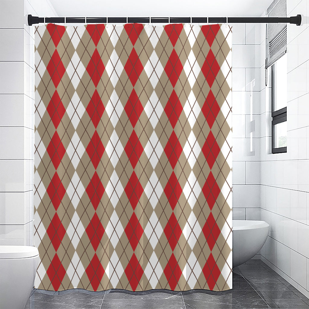 Red Beige And White Argyle Pattern Print Premium Shower Curtain