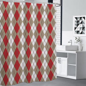 Red Beige And White Argyle Pattern Print Premium Shower Curtain