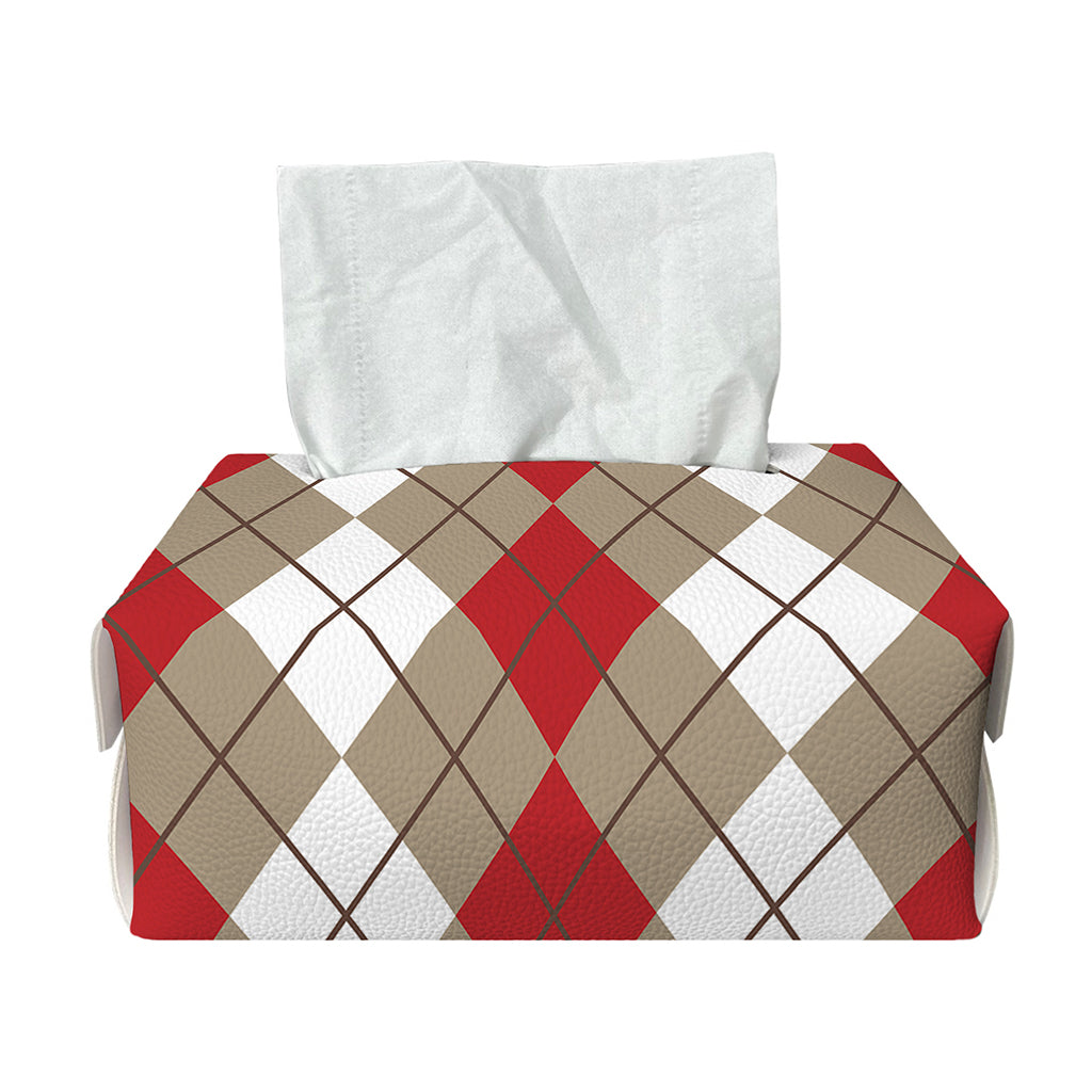 Red Beige And White Argyle Pattern Print Rectangle Tissue Box Cover