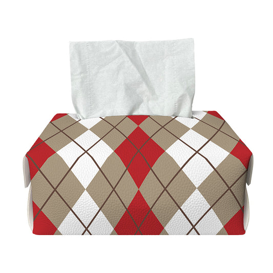 Red Beige And White Argyle Pattern Print Rectangle Tissue Box Cover
