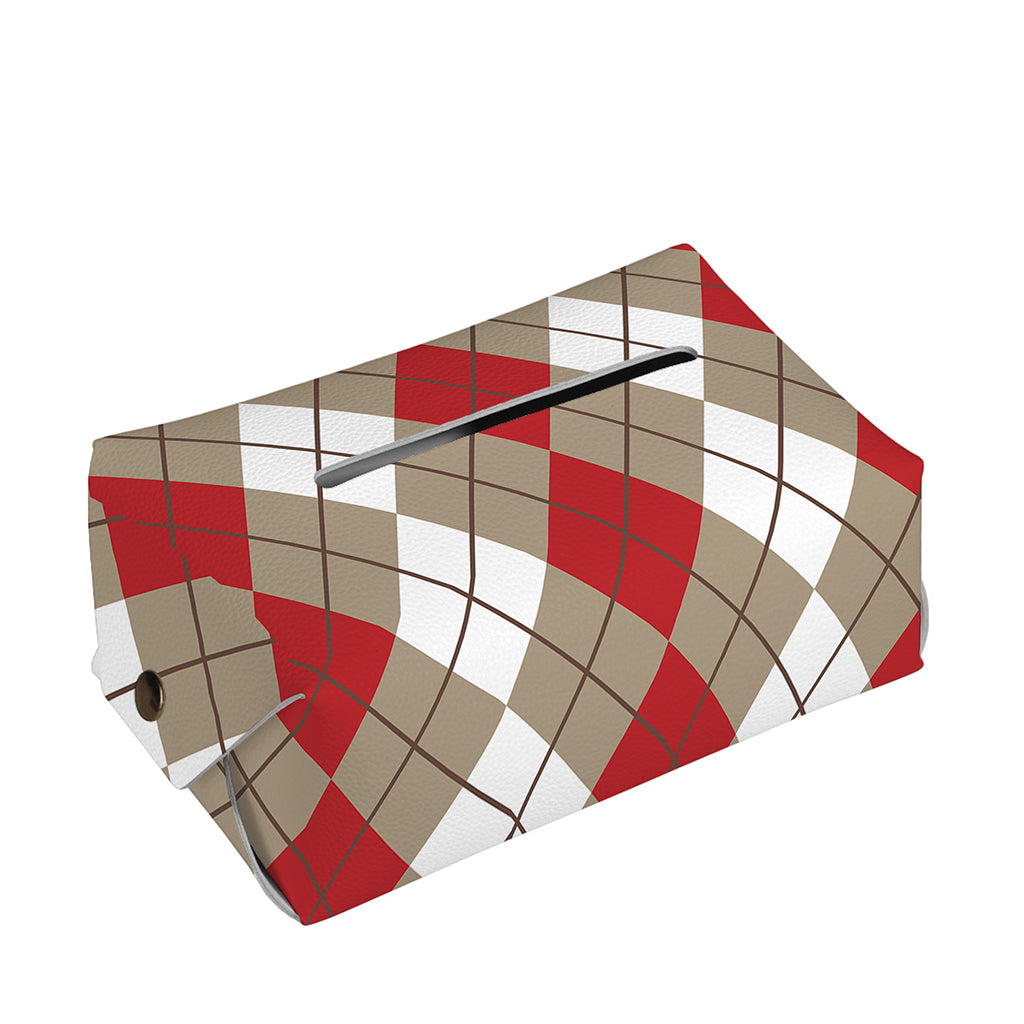 Red Beige And White Argyle Pattern Print Rectangle Tissue Box Cover