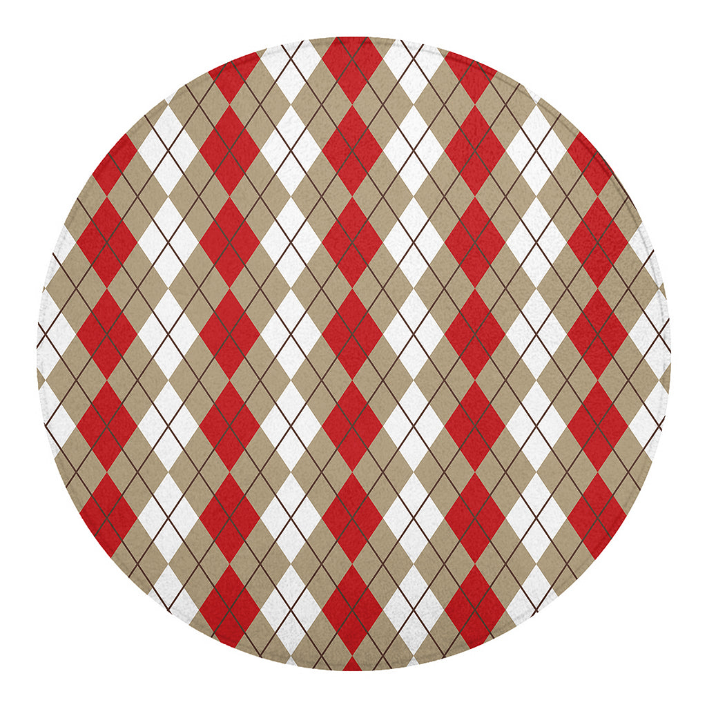 Red Beige And White Argyle Pattern Print Round Blanket