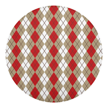 Red Beige And White Argyle Pattern Print Round Blanket