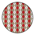 Red Beige And White Argyle Pattern Print Round Floor Mat