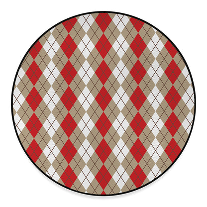Red Beige And White Argyle Pattern Print Round Floor Mat