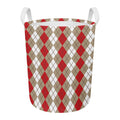 Red Beige And White Argyle Pattern Print Round Laundry Basket