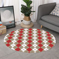 Red Beige And White Argyle Pattern Print Round Rug