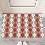 Red Beige And White Argyle Pattern Print Rubber Doormat
