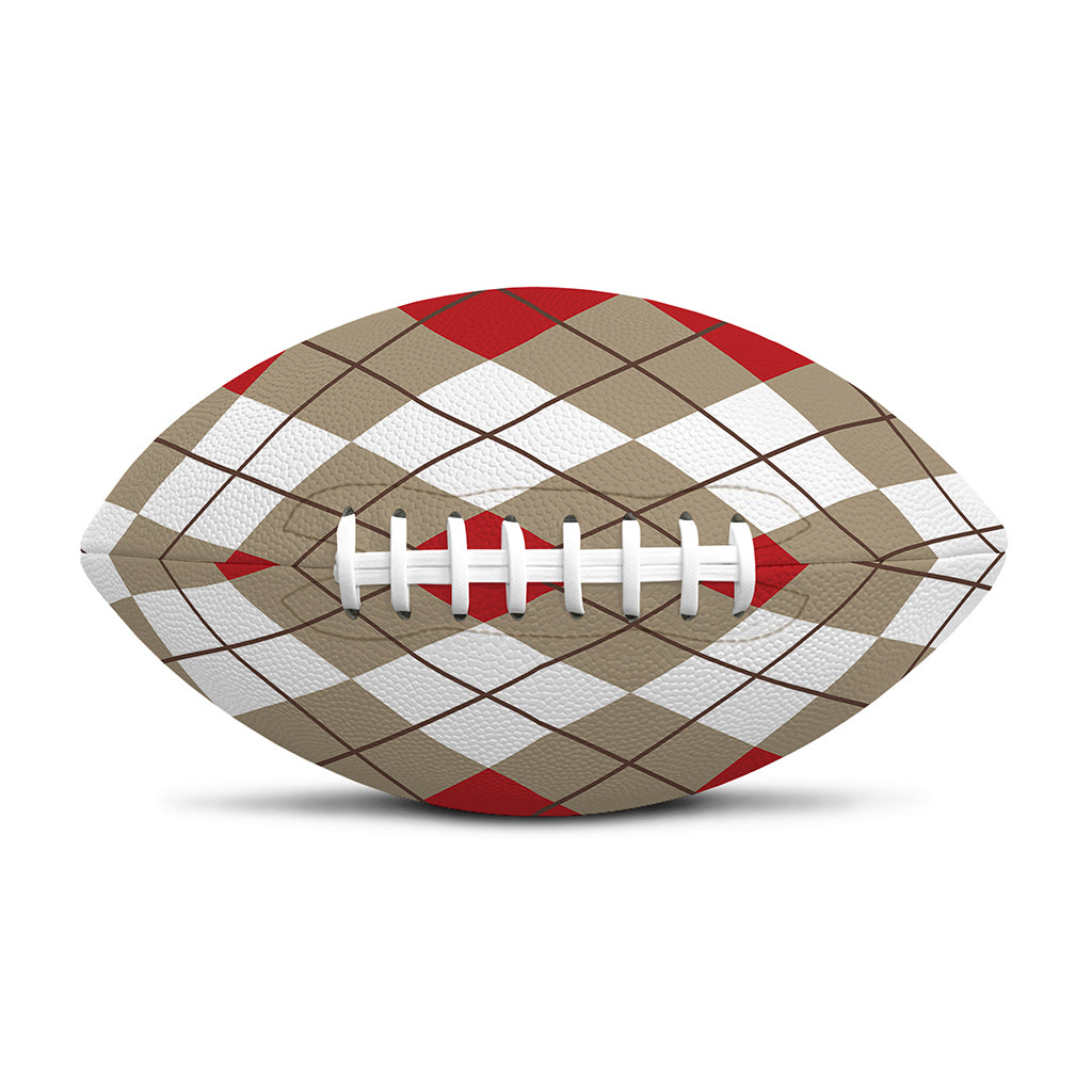 Red Beige And White Argyle Pattern Print Rugby Ball