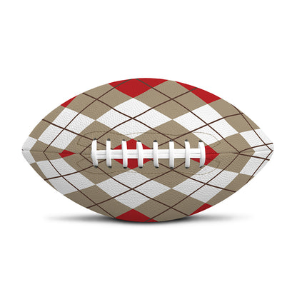 Red Beige And White Argyle Pattern Print Rugby Ball