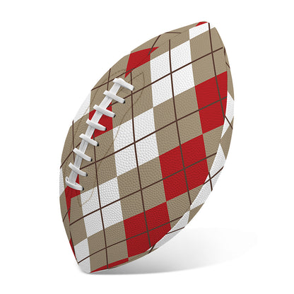 Red Beige And White Argyle Pattern Print Rugby Ball