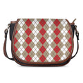 Red Beige And White Argyle Pattern Print Saddle Bag