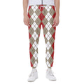 Red Beige And White Argyle Pattern Print Joggers