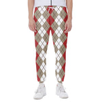 Red Beige And White Argyle Pattern Print Scuba Joggers