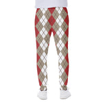 Red Beige And White Argyle Pattern Print Scuba Joggers