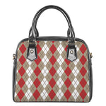 Red Beige And White Argyle Pattern Print Shoulder Handbag