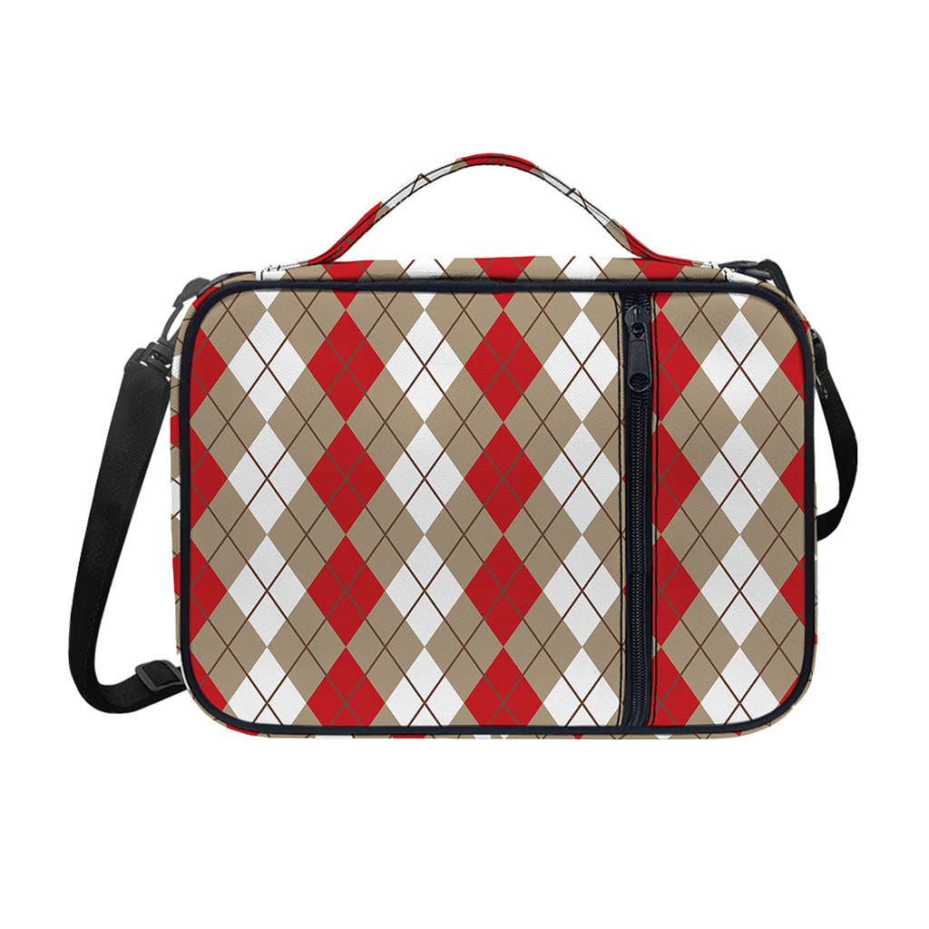 Red Beige And White Argyle Pattern Print Shoulder Strap Bible Bag
