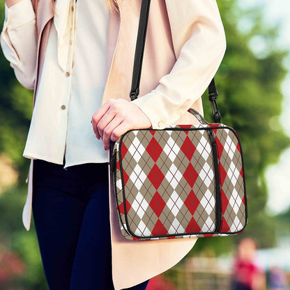 Red Beige And White Argyle Pattern Print Shoulder Strap Bible Bag