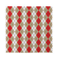Red Beige And White Argyle Pattern Print Silk Bandana