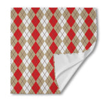 Red Beige And White Argyle Pattern Print Silk Bandana