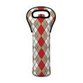 Red Beige And White Argyle Pattern Print Single Neoprene Wine Tote