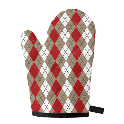 Red Beige And White Argyle Pattern Print Single Oven Mitt