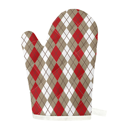 Red Beige And White Argyle Pattern Print Single Oven Mitt